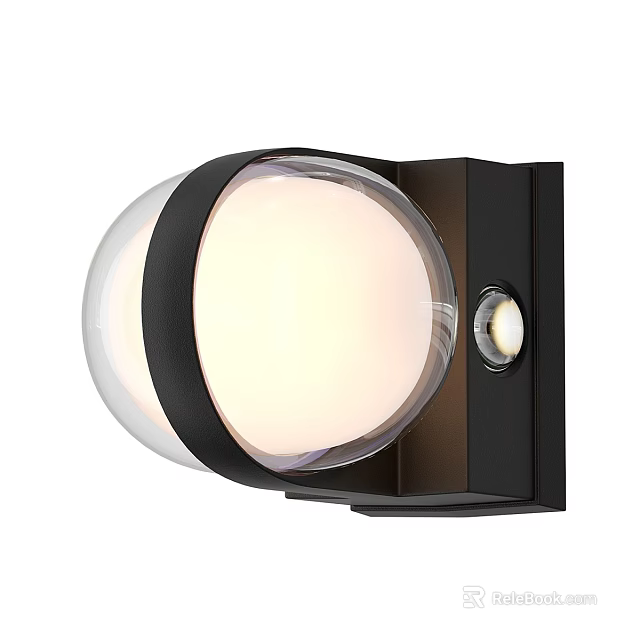 Modern Black Frame Wall Lamp With Round Glass Shade And Illuminated Light 3d model 