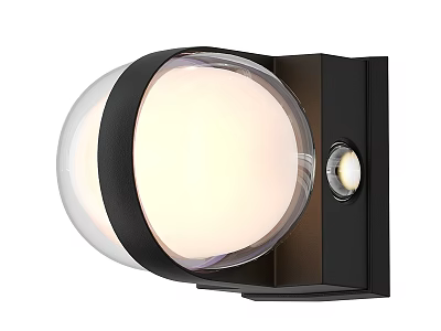 Modern Black Frame Wall Lamp With Round Glass Shade And Illuminated Light 3d model
