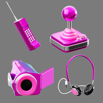 Pink Retro Headphones With Vintage Audio Design And Classic Gadgets 3d model