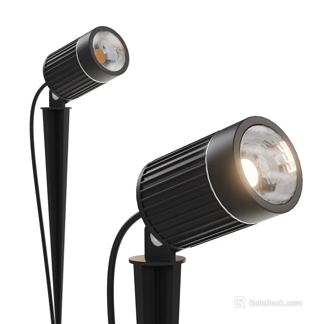Durable Black Outdoor Spotlights With Modern Cylindrical Heads For Garden Lighting 3d model 