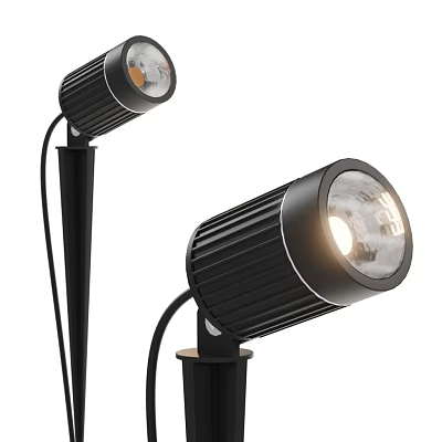 Durable Black Outdoor Spotlights With Modern Cylindrical Heads For Garden Lighting 3d model