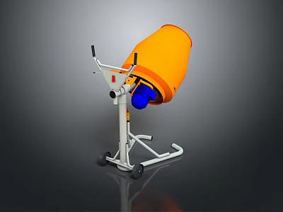 Orange Concrete Mixer With Blue Components Metal Stand And Wheels For Construction Use 3d model