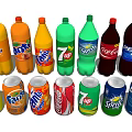 Assorted Carbonated Soft Drinks in Bottles and Cans with Popular Brand Logos