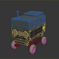 Gray And Purple Robot Character With Blue Wheels And Small Animal Creature