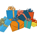 Colorful Gift Box Ornament Set With Decorative Ribbon Bows And Wrapping Paper