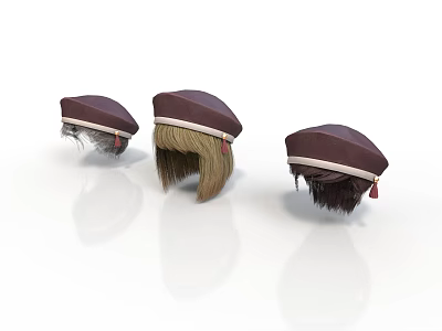 Three Brown Decorative Hats With Tassels For Daily Life Use 3d model