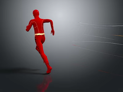 Red Human Figure Running with Dynamic Speed Lines on Gray Background 3d model