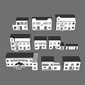 Various White Building Models With Black Roofs And Different Designs 3d model