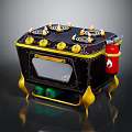 Gas Stove With Multiple Burners Yellow Knobs Black Yellow Body Green Bottles And Fire Extinguisher