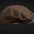 Classic Brown Leather Hat With Stitching Details And Metallic Brim Design