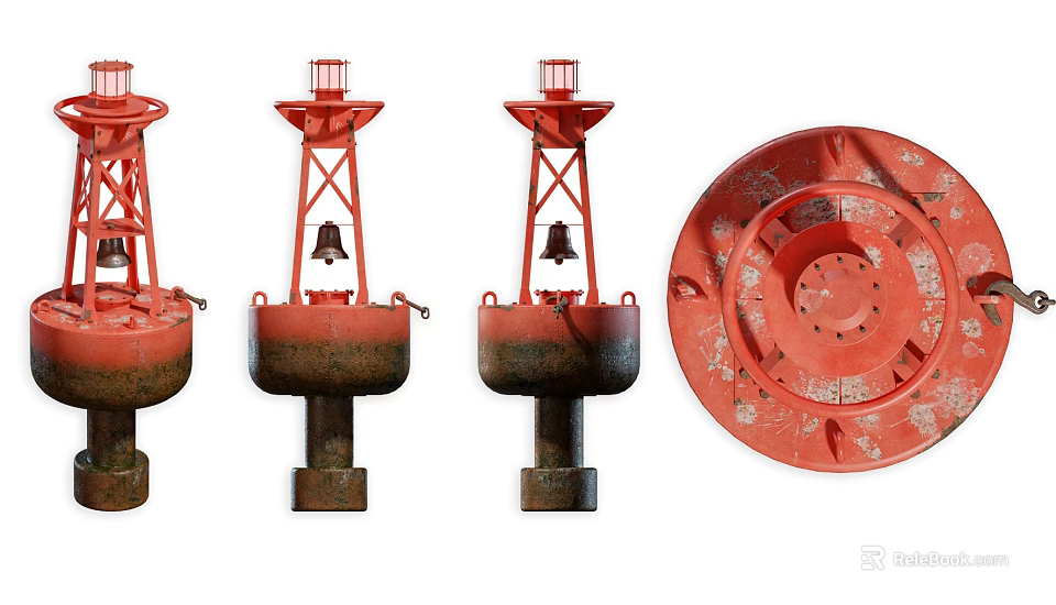Red Industrial Equipment Metal Structures With Buoy Like Design And Circular Component 3d model 