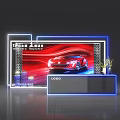Commercial Equipment Display Booth With Neon Light Frames And Car Advertisement Background 3d model