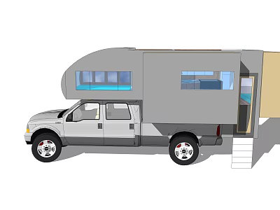Gray Pickup Truck Camper Cab With Windows Open Door And Access Stairs 3d model