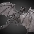 Gray Scaled 3D Flying Dragon Model With Sharp Teeth And Large Wings 3d model
