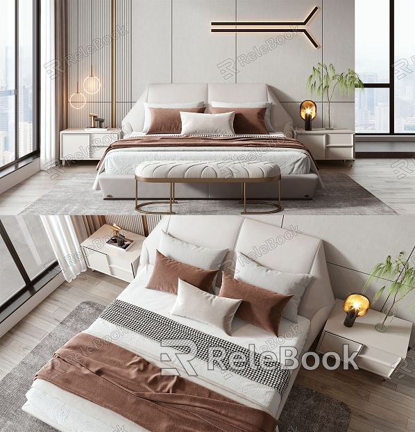 Modern background double bed bedding model