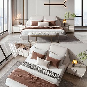 Modern background double bedding 3d model