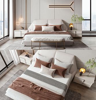 Modern background double bedding 3d model