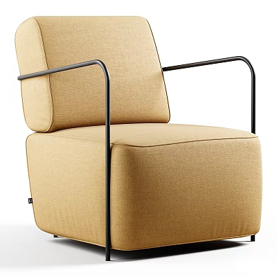 Modern Single Sofa with Beige Fabric Upholstery and Black Metal Armrests Design 3d model