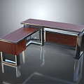 Modern L Shaped Office Desk With Wooden Top And Metal Frame Design