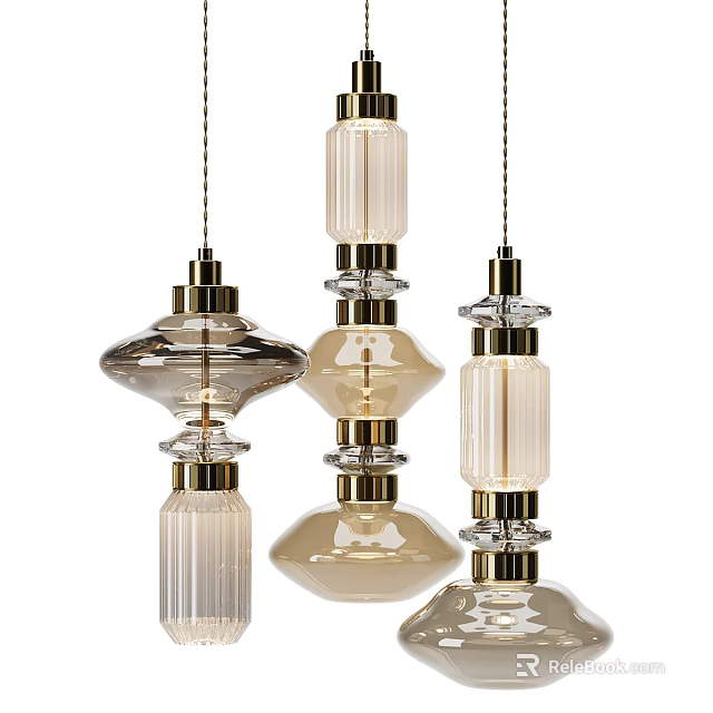Elegant Modern Decorative Chandeliers With Glass Shades And Gold Metal Frames 3d model 