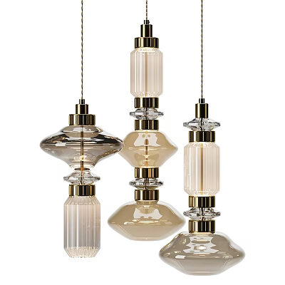 Elegant Modern Decorative Chandeliers With Glass Shades And Gold Metal Frames 3d model