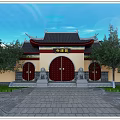 Pudu Temple Ancient Architecture Aerial View Traditional Courtyard Layout Golden Pagoda And Greenery