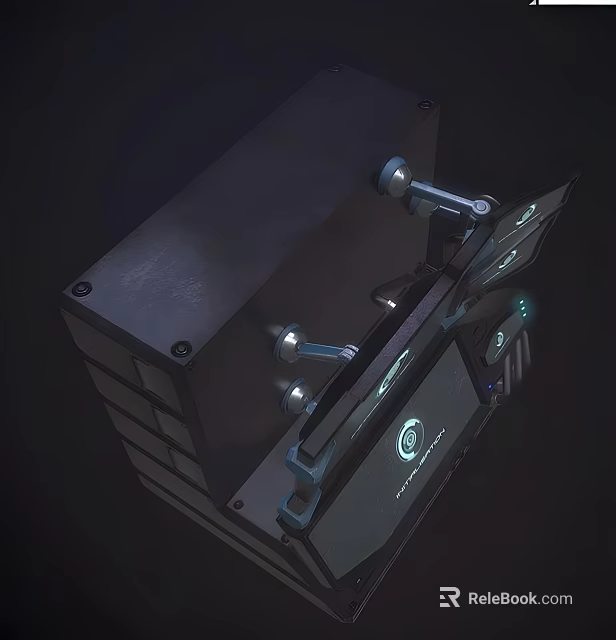 Futuristic Dark Metal Device With Protruding Rods And Illuminated Display Screen 3d model 
