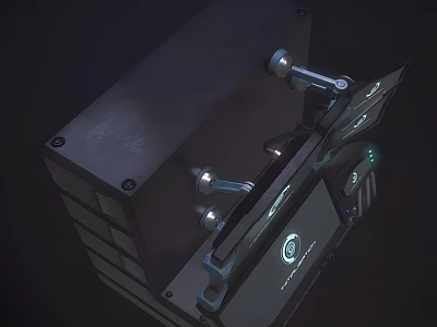 Futuristic Dark Metal Device With Protruding Rods And Illuminated Display Screen 3d model