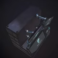 Futuristic Dark Metal Device With Protruding Rods And Illuminated Display Screen