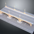 Bridge Model Structure With Street Lamps Road Lanes And Support Arches