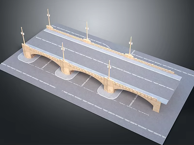 Bridge Model Structure With Street Lamps Road Lanes And Support Arches 3d model