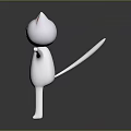 Cute Cartoon White Cat With Pink Ears Red Nose Stretched Arms And Gray Background