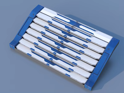 Blue And White Metal Pallet With Slatted Design For Industrial Use 3d model