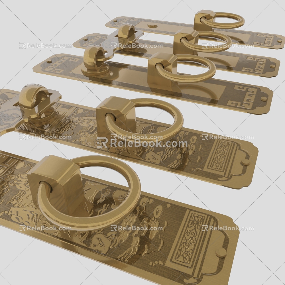 Classical Chinese carved door handle 3d model