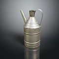 Silver Daily Use Kettle With Striped Design Curved Handle And Slender Spout On Black Surface