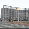 Modern Office Building With Glass Curtain Wall Street Cars Pedestrians And Trees