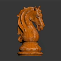 Ornate Orange Chess Knight Decorative Piece With Textured Carving And Shiny Reflective Base