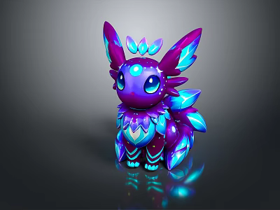 Fantasy Game And Movie Character With Purple Blue Glowing Wings And Crystal Body 3d model