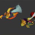 Vibrant Abstract Creature Designs With Orange Red Purple Horn Like Shaped Elements 3d model