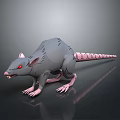 Game Movie Character 3D Model of Gray Rat with Red Eyes Pink Tail and Claws