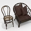 Rattan Lounge Chair Set With Matching Side Chair And Brown Cushions