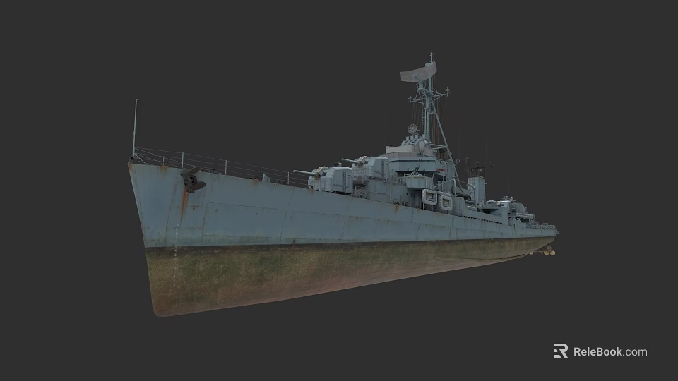 Old Rusty Warship With Blue Gray Hull Greenish Bottom And Superstructure 3d model 