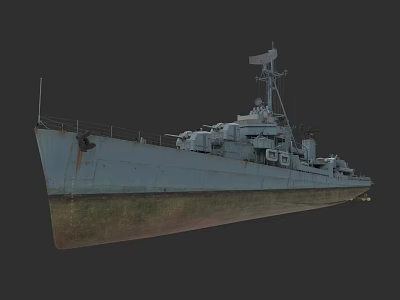 Old Rusty Warship With Blue Gray Hull Greenish Bottom And Superstructure 3d model