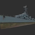 Old Rusty Warship With Blue Gray Hull Greenish Bottom And Superstructure 3d model