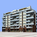 Modern Multi Story Residential Building With Balconies Light And Dark Facade And Ground Floor Entrances