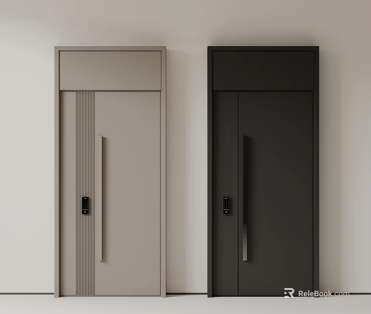 Modern Security Doors In Gray And Black With Sleek Design And Secure Locks 3d model