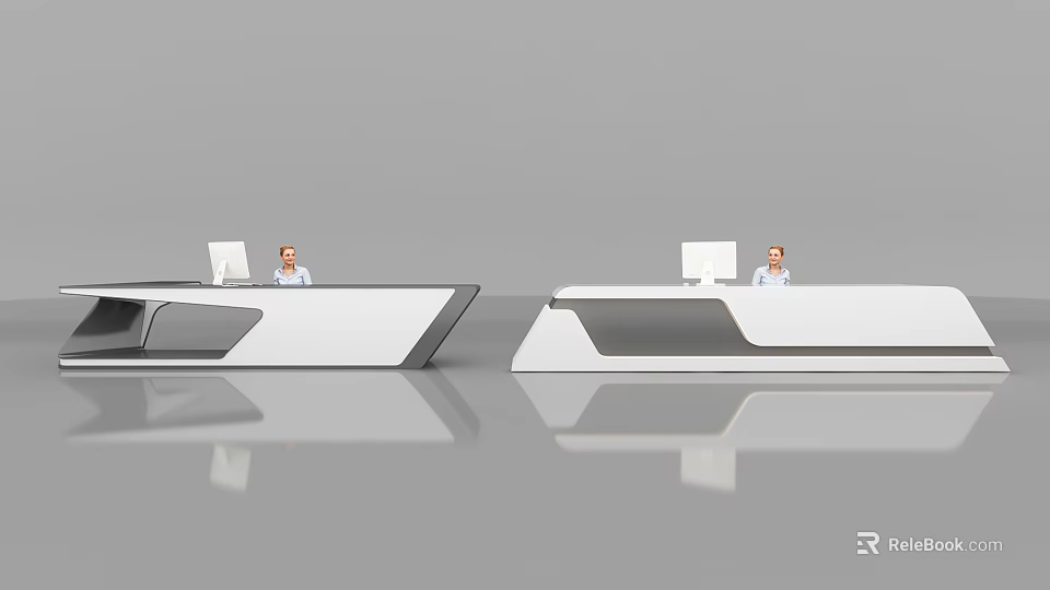 Modern Reception Desk With Sleek Design And Office Workstation Setup 3d model