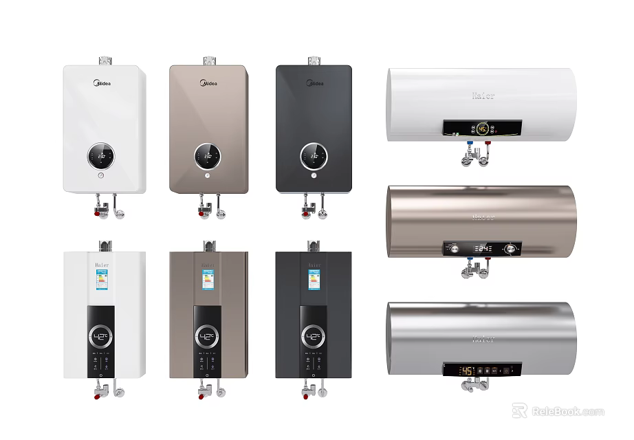 Various Modern Water Heaters Daily Electrical Appliances With White Black Gold Silver Styles 3d model 