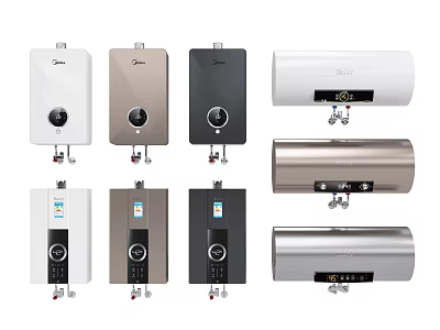 Various Modern Water Heaters Daily Electrical Appliances With White Black Gold Silver Styles 3d model