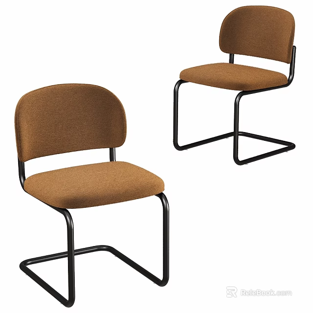 Two Modern Brown Fabric Stools With Black Metal Frame And Backrest Design 3d model